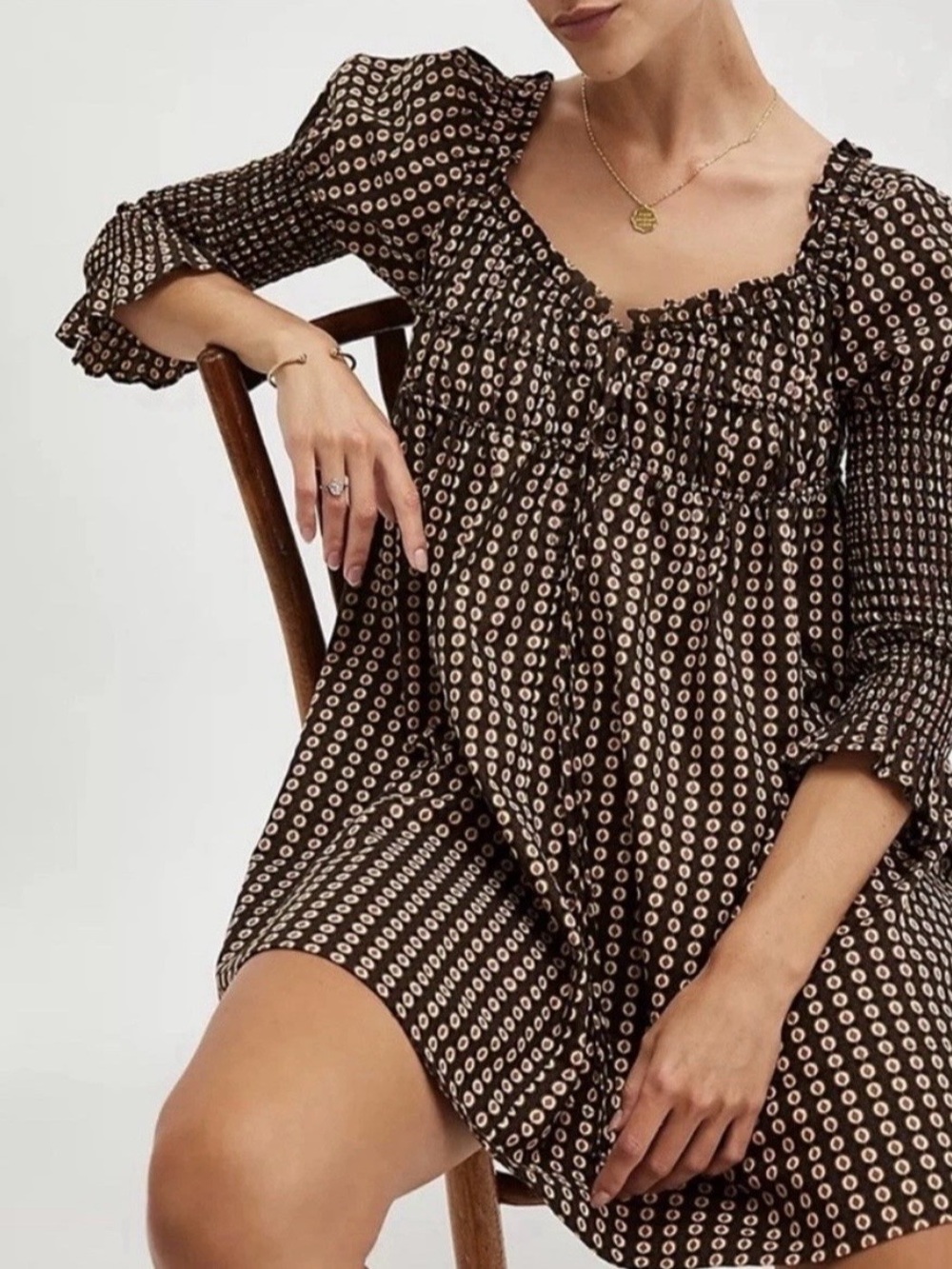 Free People Star Dip Babydoll Dress in Black Multi Size Large - Picture 8 of 11